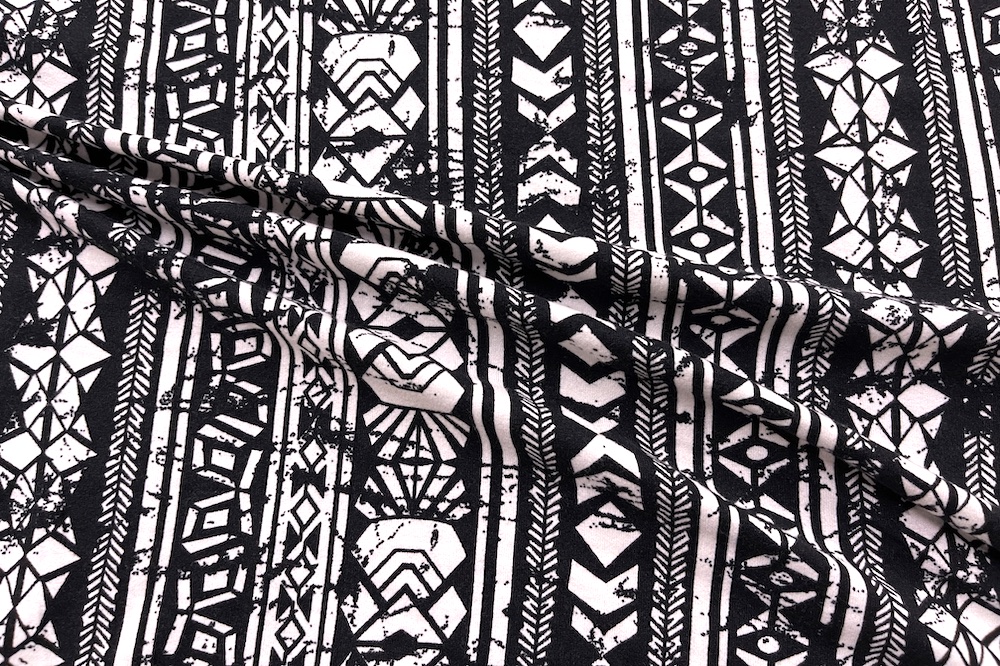 Double Brushed Black and White Striped Tribal Print