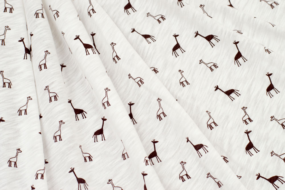 Printed T-Shirt Knit Giraffe White/Brown