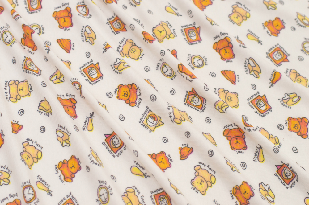 Soft Modal Cotton Jersey T-Knit Baby Bear White/Orange