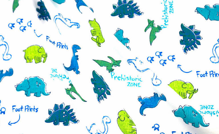 Soft Modal Cotton Jersey T-Knit Dinosaur Print Blue/Green