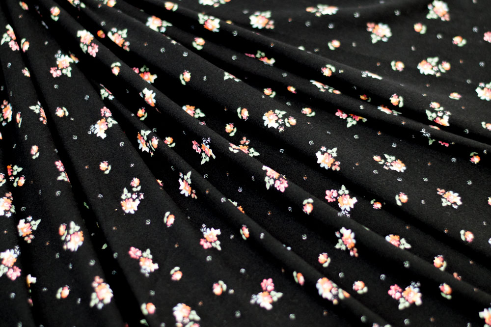 Double Brushed Ditsy Floral Black/Coral
