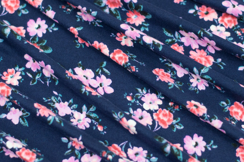 Double Brushed Floral Navy/Lilac