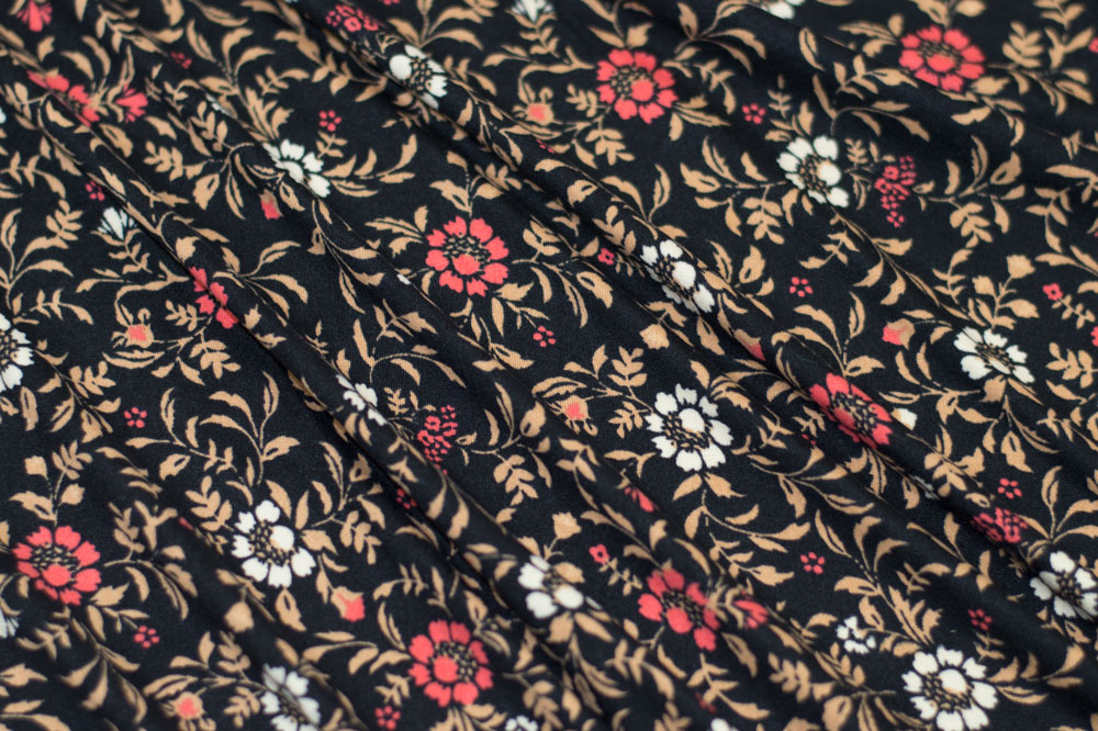Double Brushed Delicate Floral Black/Taupe