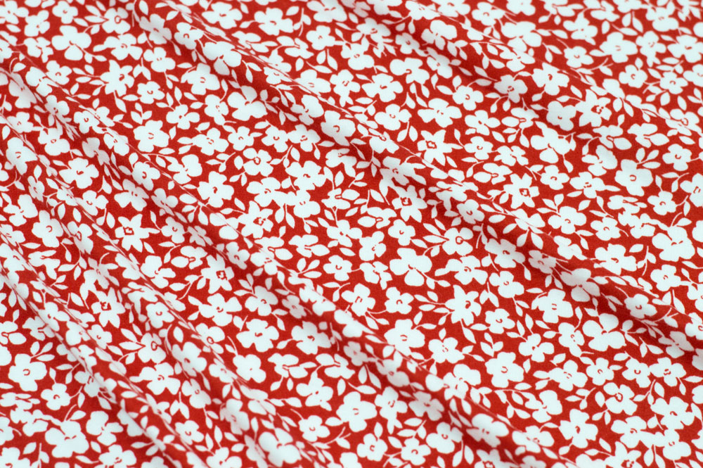 Double Brushed Floral Ditsy Floral Red/White