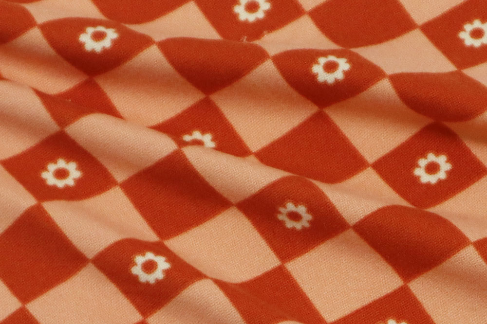 Double Brushed Ditsy Checker Peach/Orange