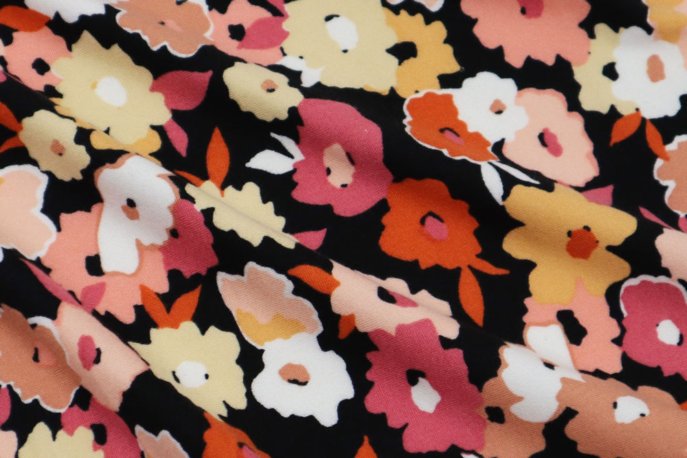 Double Brushed Floral Black/Coral