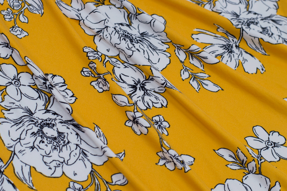 Double Brushed Floral Mustard/White