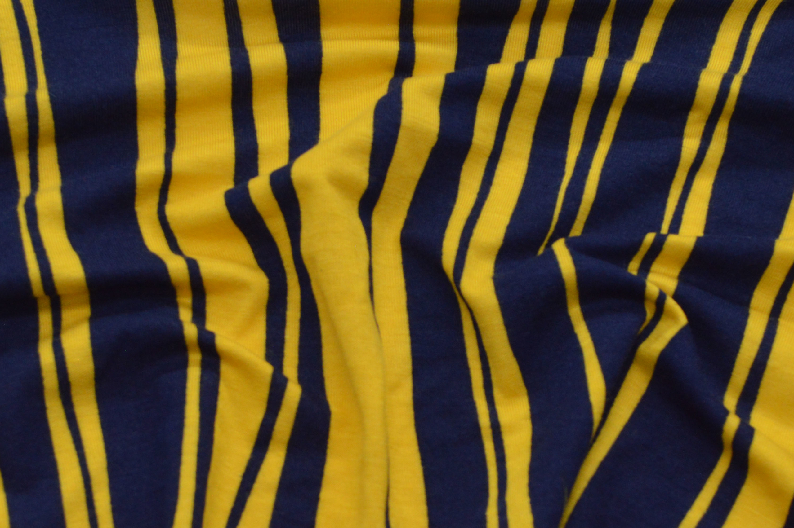 Rubie Rayon Spandex Navy/Yellow Wavy Stripes