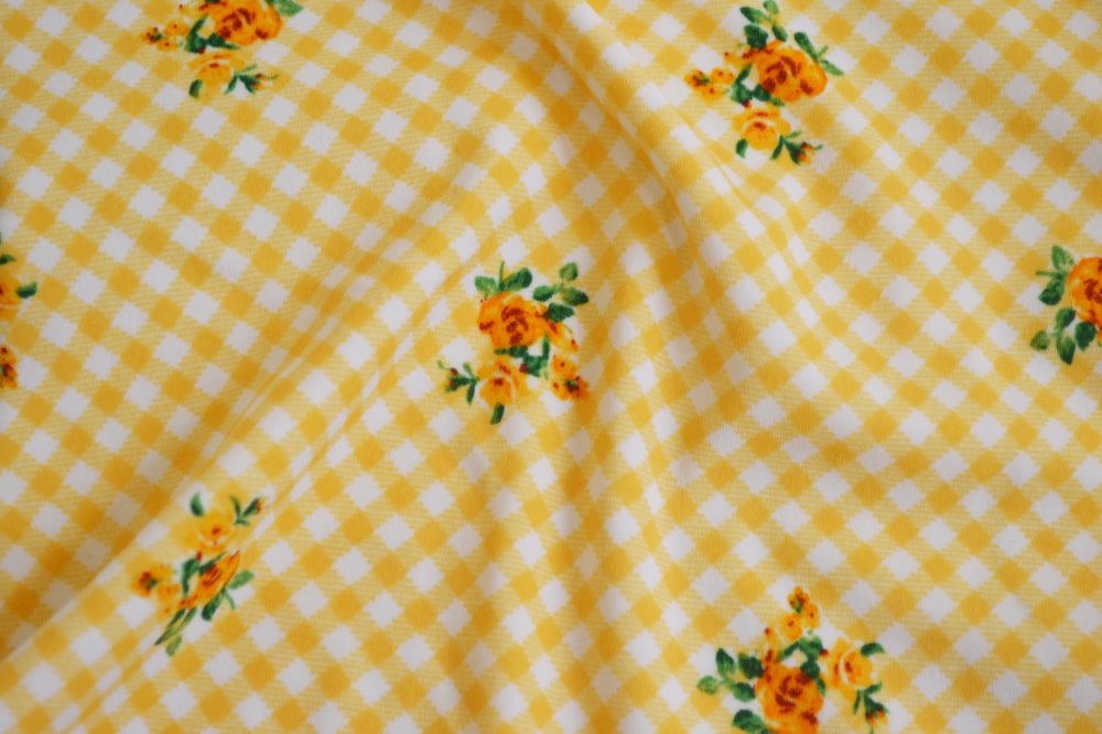 Nylon Spandex Floral Gingham Sunshine Yellow