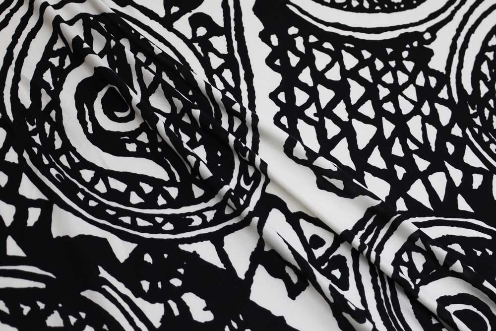 Designer Silk Jersey Knit Abstract White/Black