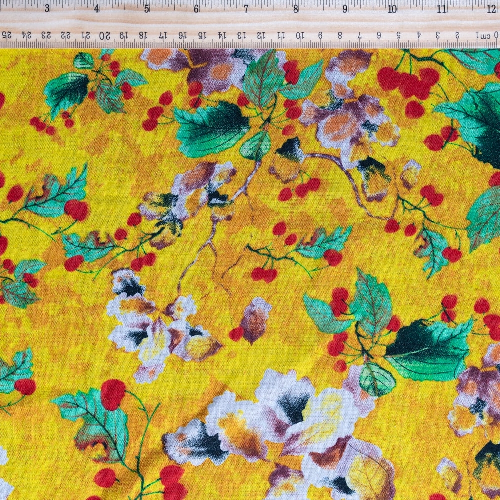 Cotton Lawn Vibrant Yellow Leaves Woven