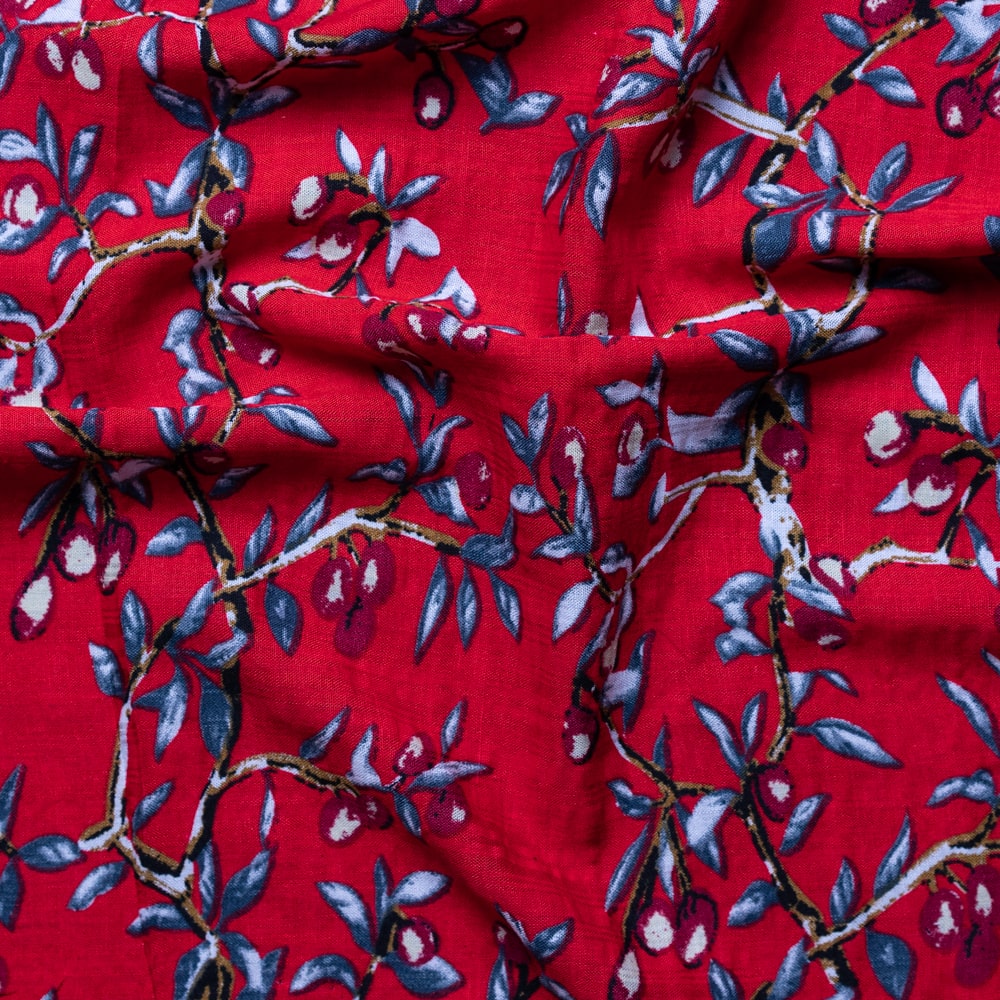 Cotton Lawn Red Cherry Trees Woven