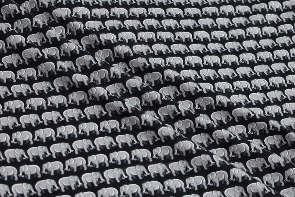 Cotton Flannel Print Elephants Black/Grey
