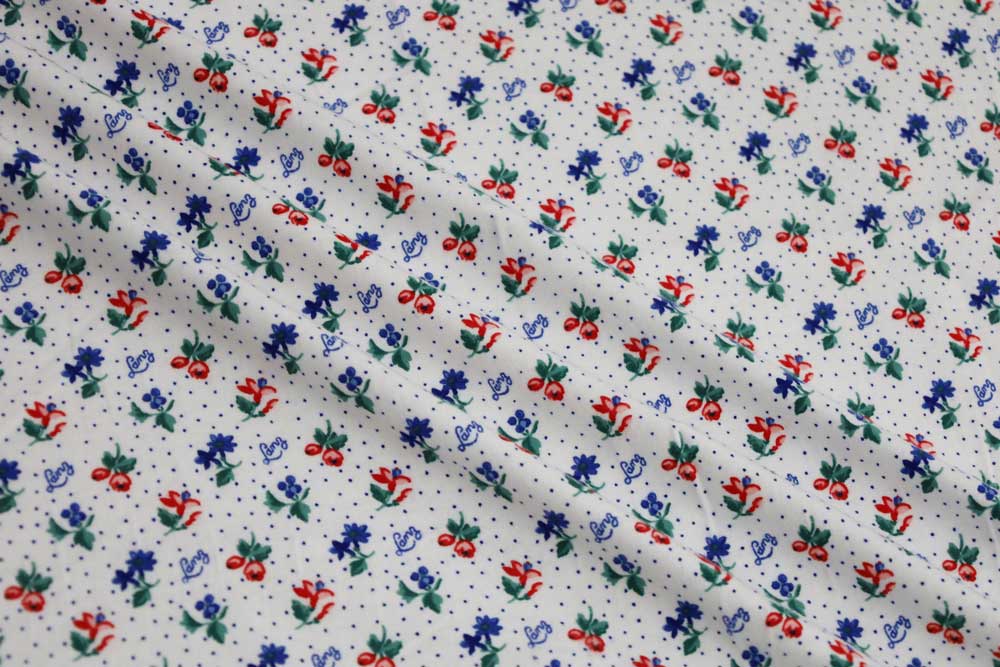 Cotton Flannel Print Ditsy Floral Dots White/Blue