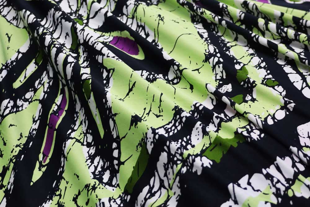 Designer Silk Jersey Knit Floral 37” Panel Print Lime/Black