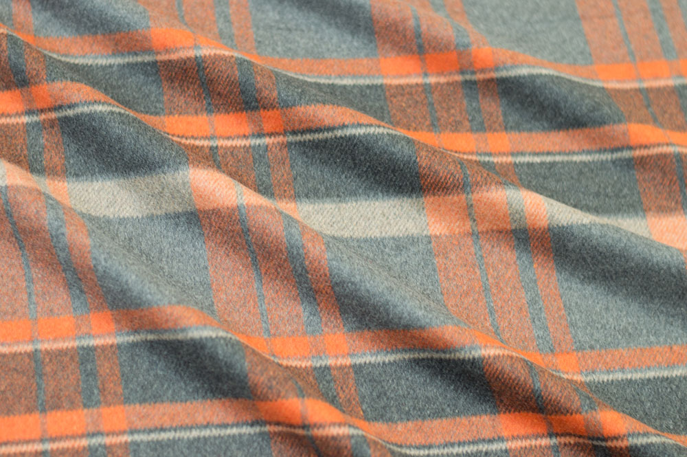Wool Coating Plaid Gray/Orange