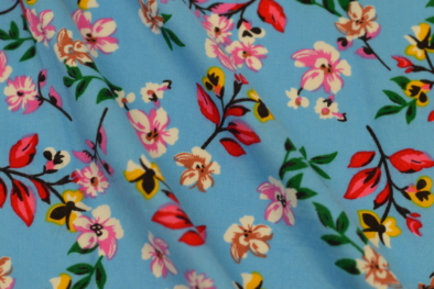 light blue rayon challis floral fabric