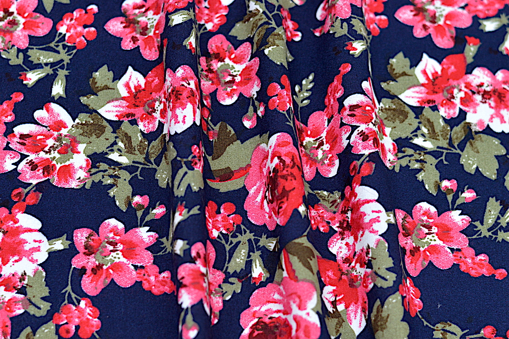 Rayon Challis Floral Navy/Red