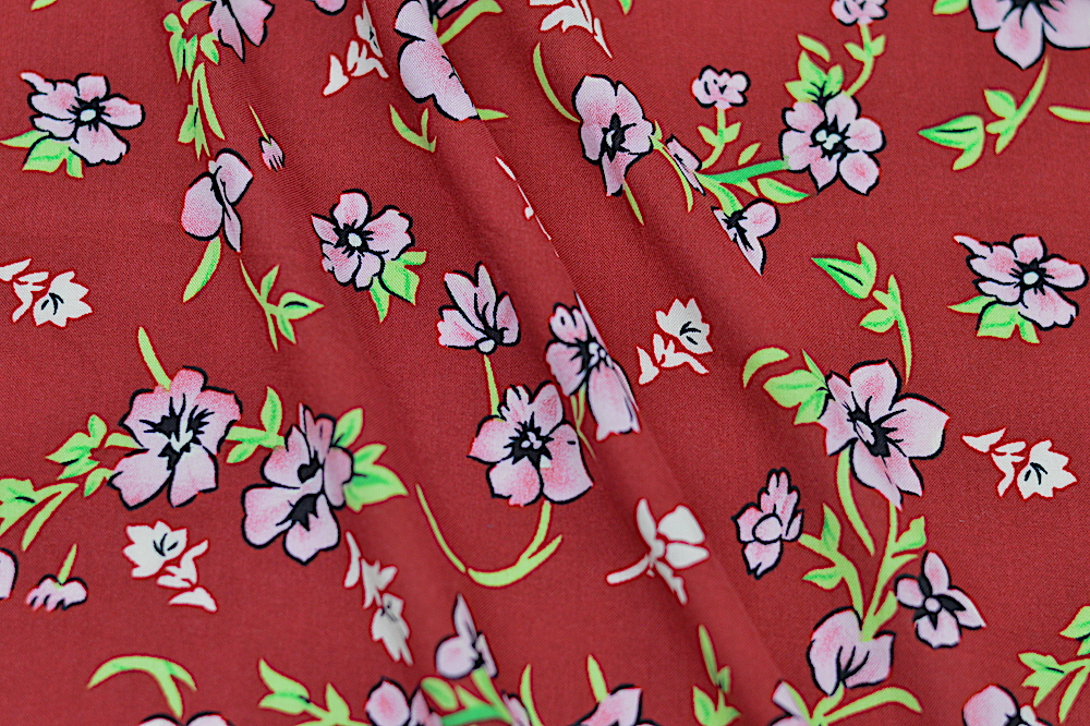 Rayon Challis Floral Red/Pink/Green