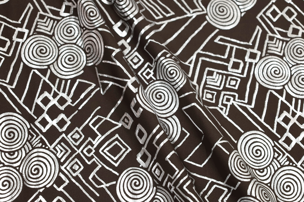 Designer Polyester Spandex Foil Print Abstract Silver/Brown Knit