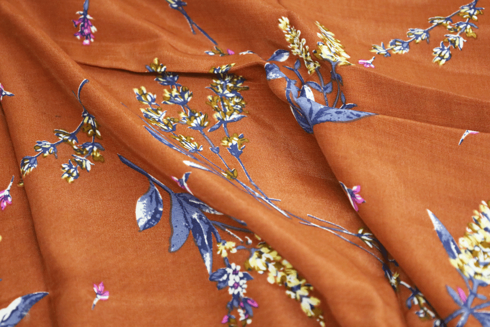 Rayon Margaret Rust Brown Floral Woven