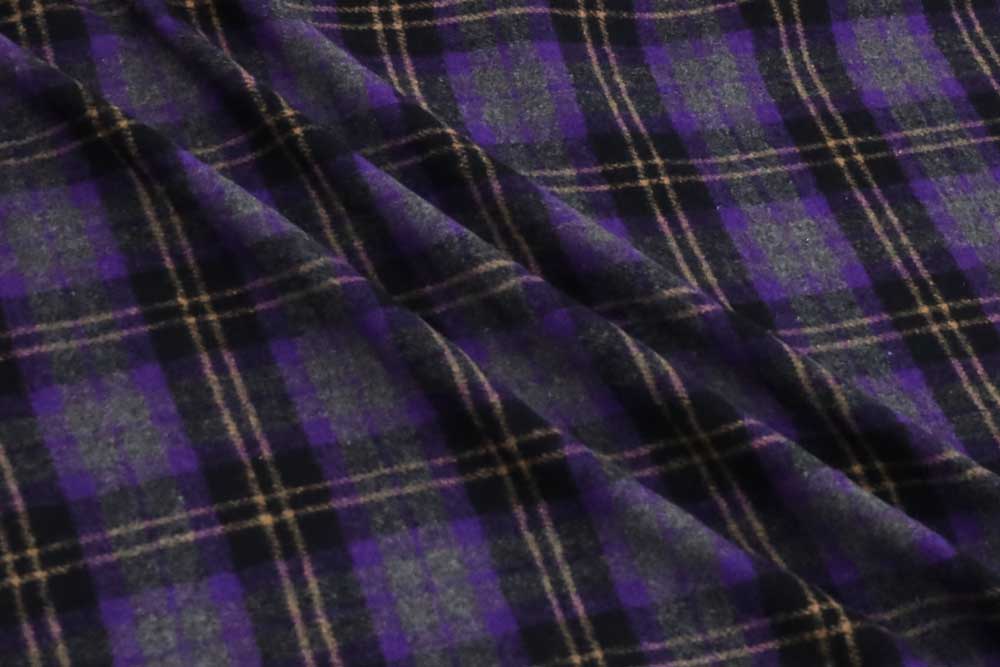 Wool Coating Plaid Charcoal/Purple