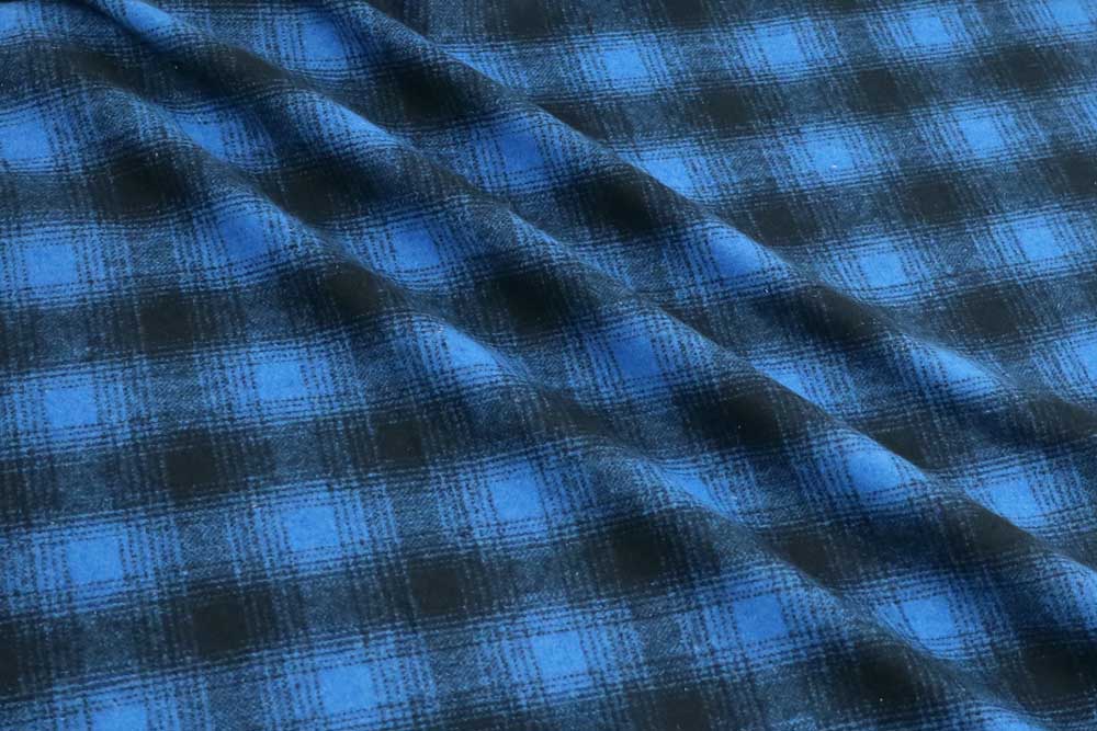 Wool Coating Plaid Blue/Black