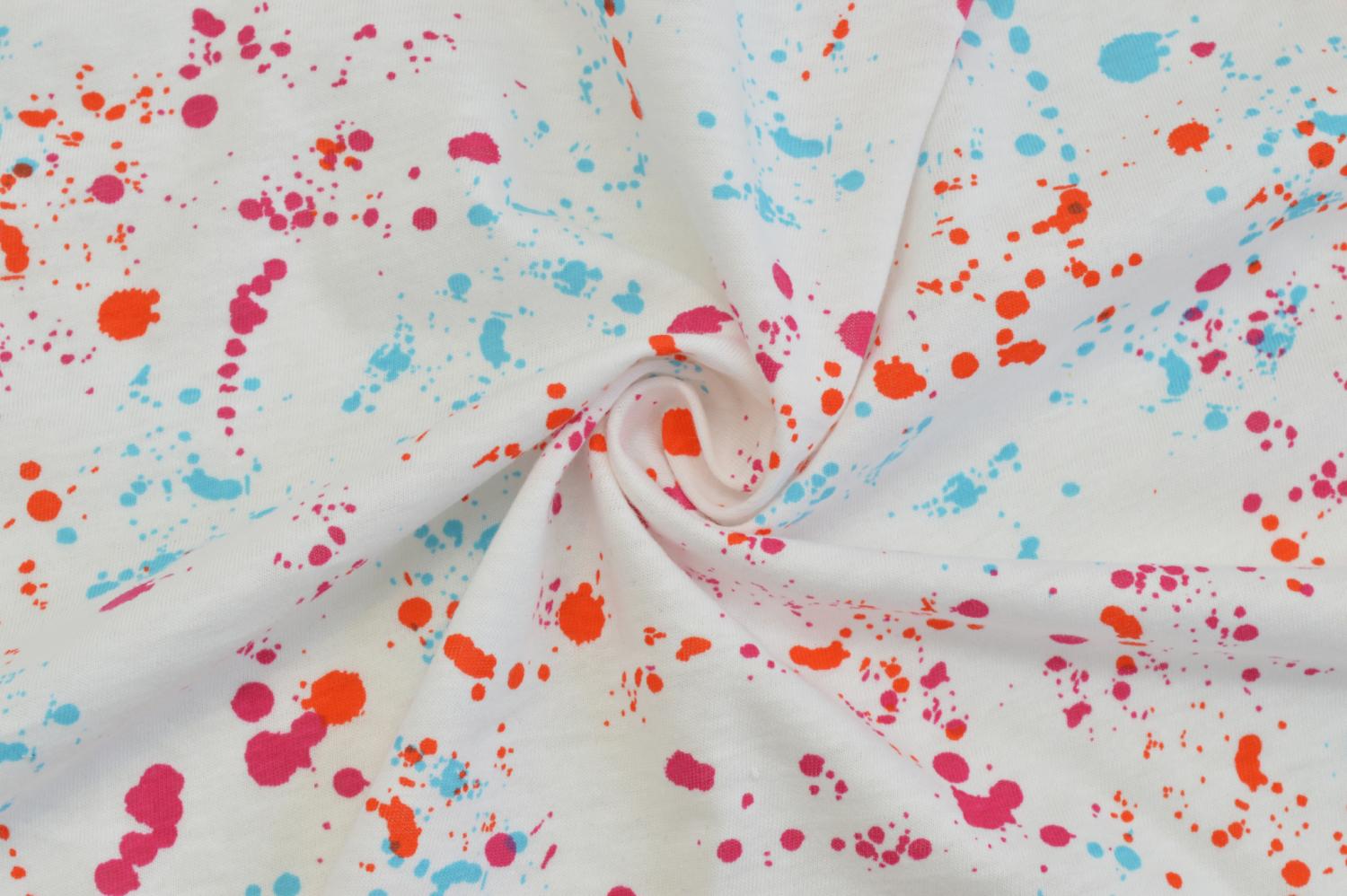 Printed T-Shirt Paint Splatter Blue/Orange/Hot Pink on White