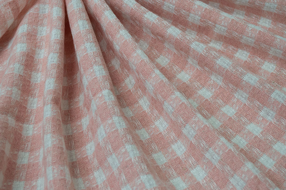 Wool Blends Mid Weight Light Salmon/White Check Wool