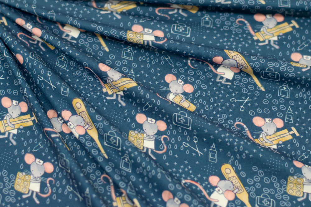 Marketa Stengl by Fabric Merchants Double Brushed Poly Jersey Knit Mouse Nurse Navy/Gold
