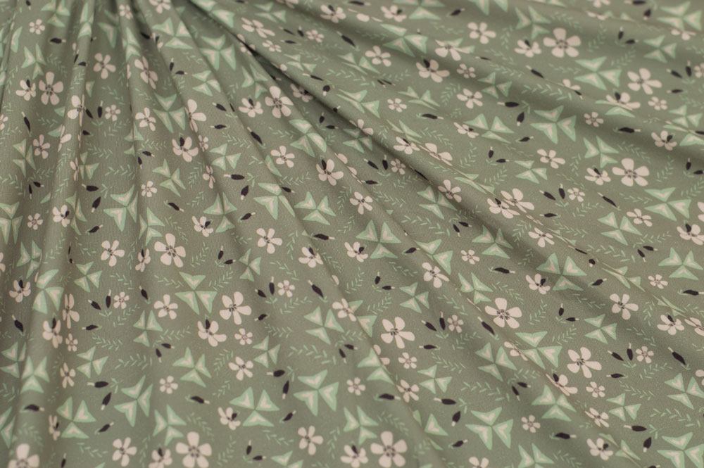 Marketa Stengl by Fabric Merchants Double Brushed Poly Jersey Knit Shamrock Floral Ditsy Olive/Peach