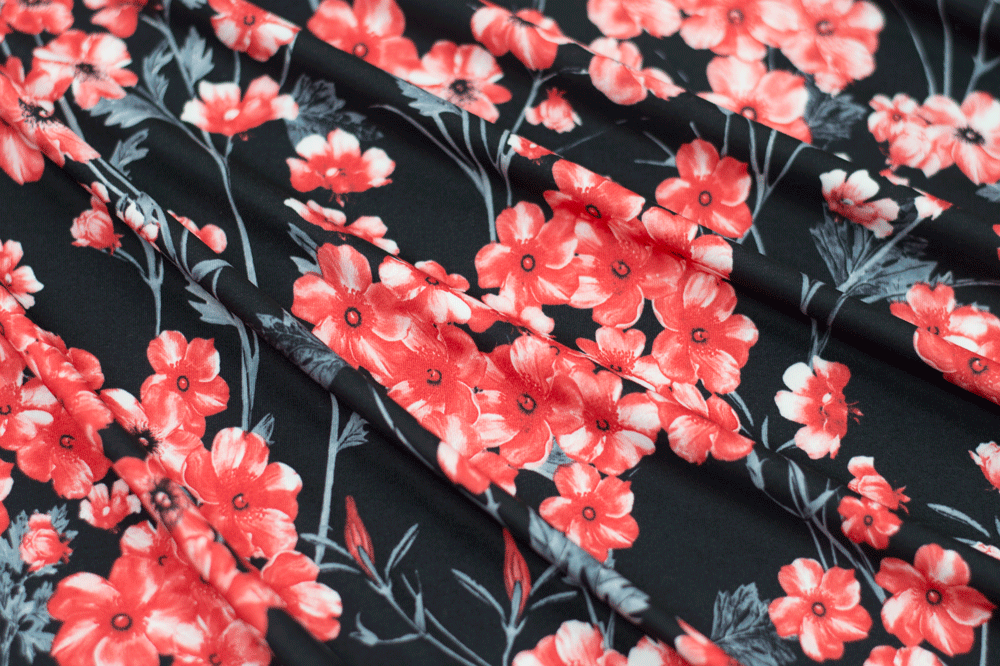 Double Brushed Floral Black/Red/Gray