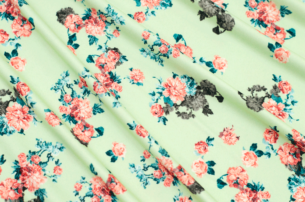 Double Brushed Floral Mint/Pink/Gray