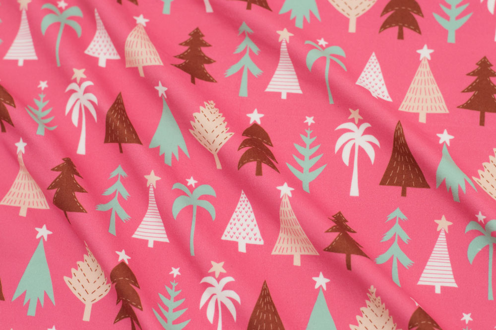 Marketa Stengl by Fabric Merchants Double Brushed Poly Jersey Knit Trees Pink/Sage