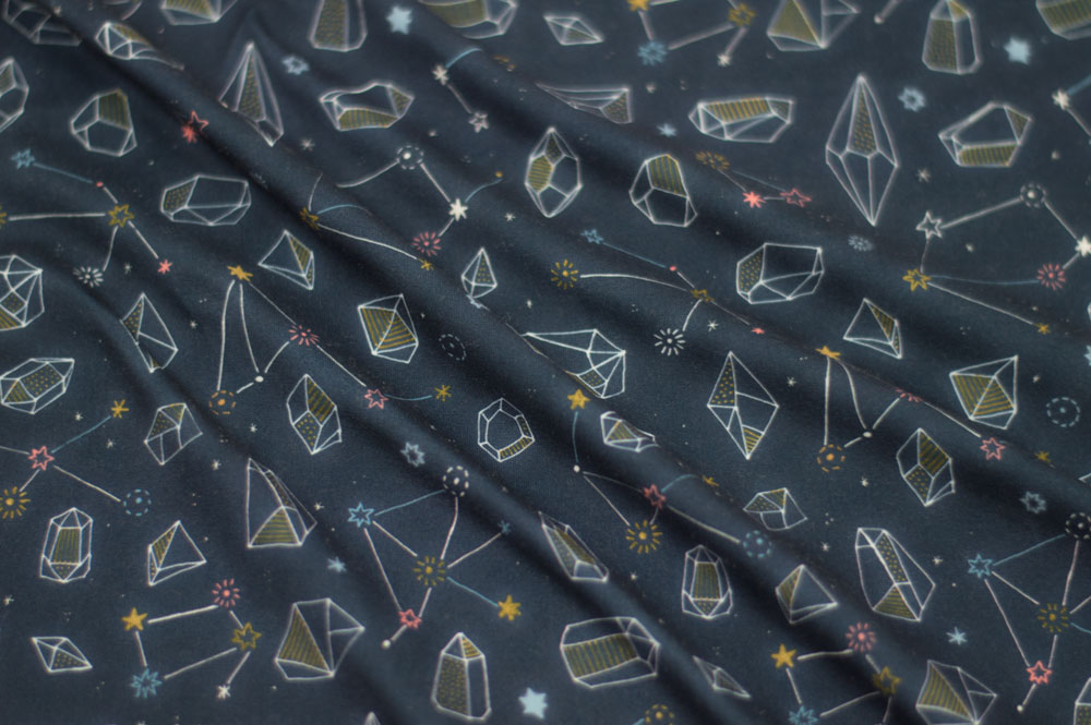 Marketa Stengl by Fabric Merchants Double Brushed Poly Jersey Knit Zodiac & Gems Navy/Yellow