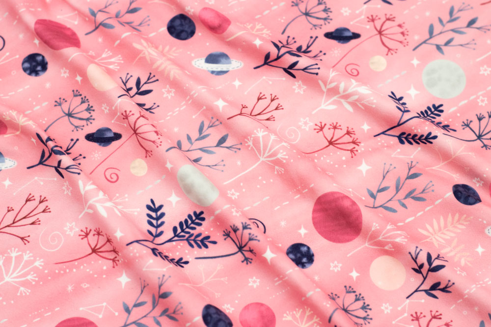 Marketa Stengl by Fabric Merchants Double Brushed Poly Jersey Knit Milky Way Pink/Navy