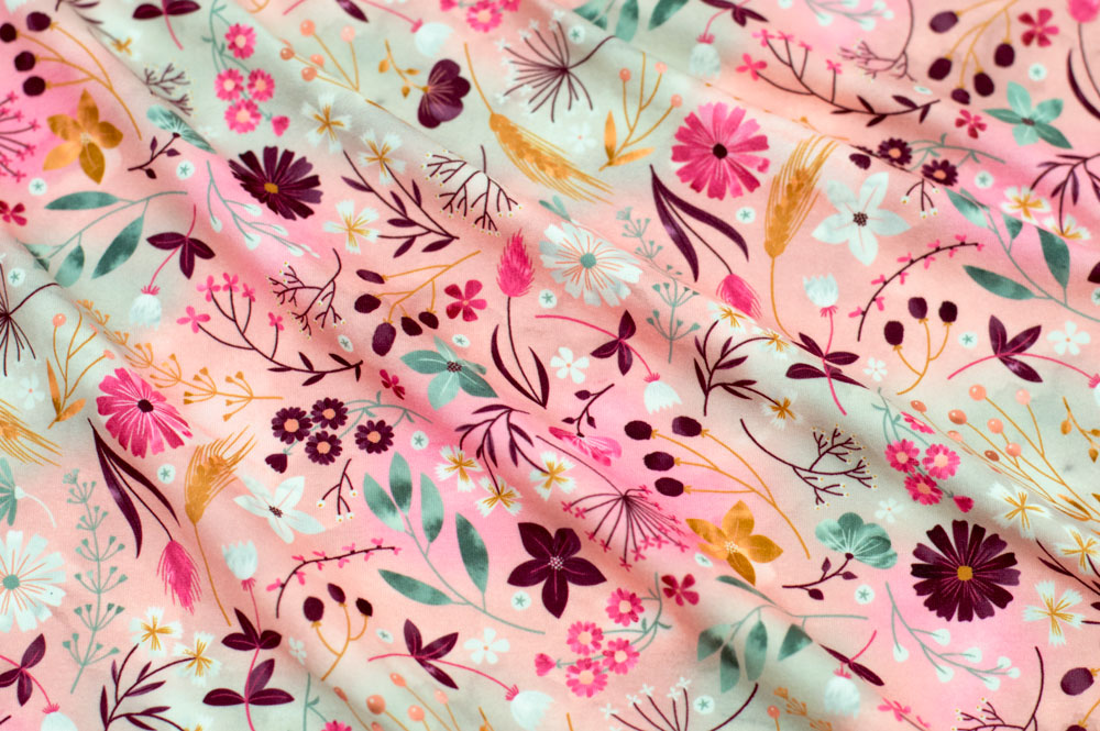 Marketa Stengl by Fabric Merchants Double Brushed Poly Jersey Knit Wild Meadow Pink