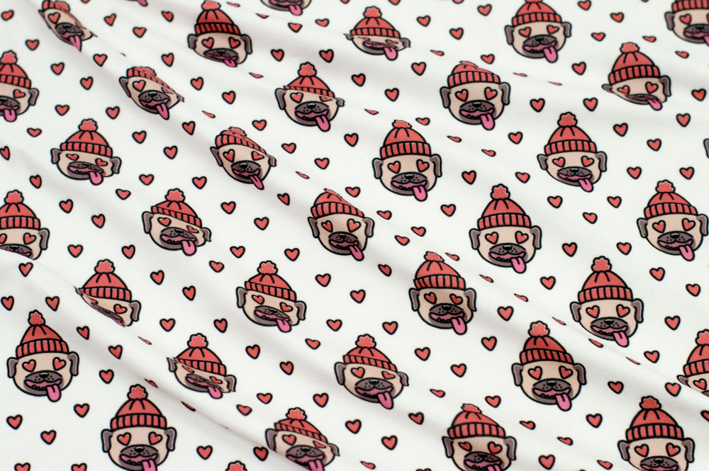“Playful Prints by Fabric Merchants” Double Brushed Bennie Dog Love White/Red