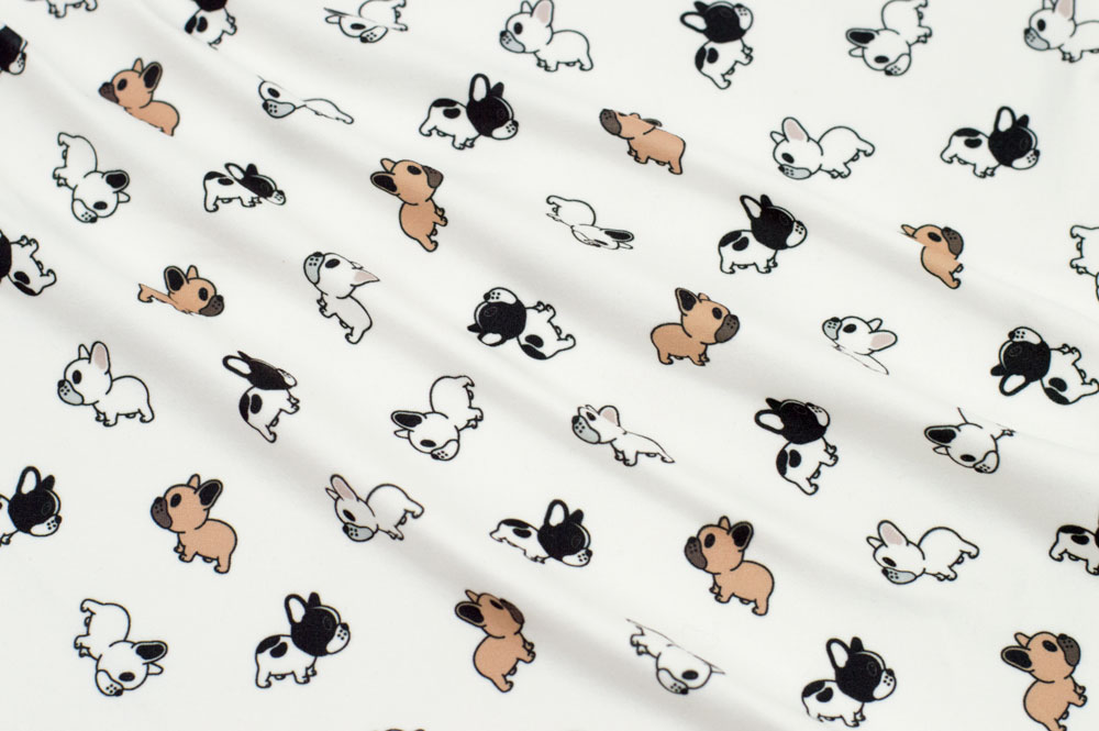 “Playful Prints by Fabric Merchants” Double Brushed Lil Frenchies White/Brown/Black