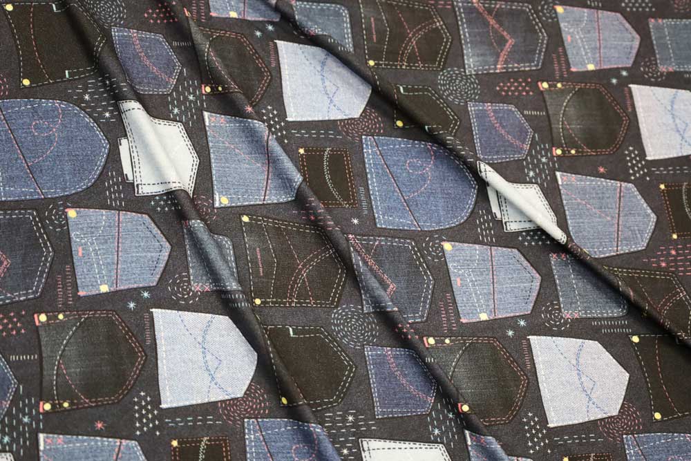 Marketa Stengl by Fabric Merchants Double Brushed Poly Jersey Knit Denim Pockets