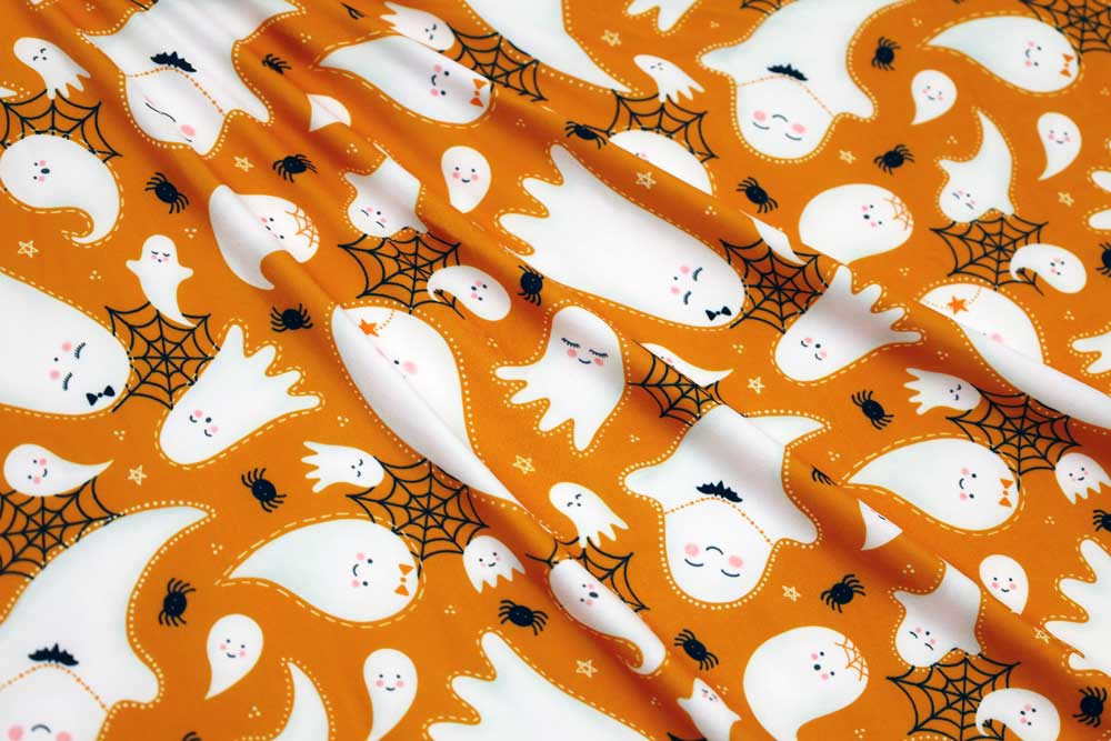 Marketa Stengl by Fabric Merchants Double Brushed Poly Jersey Knit Ghost Orange/White