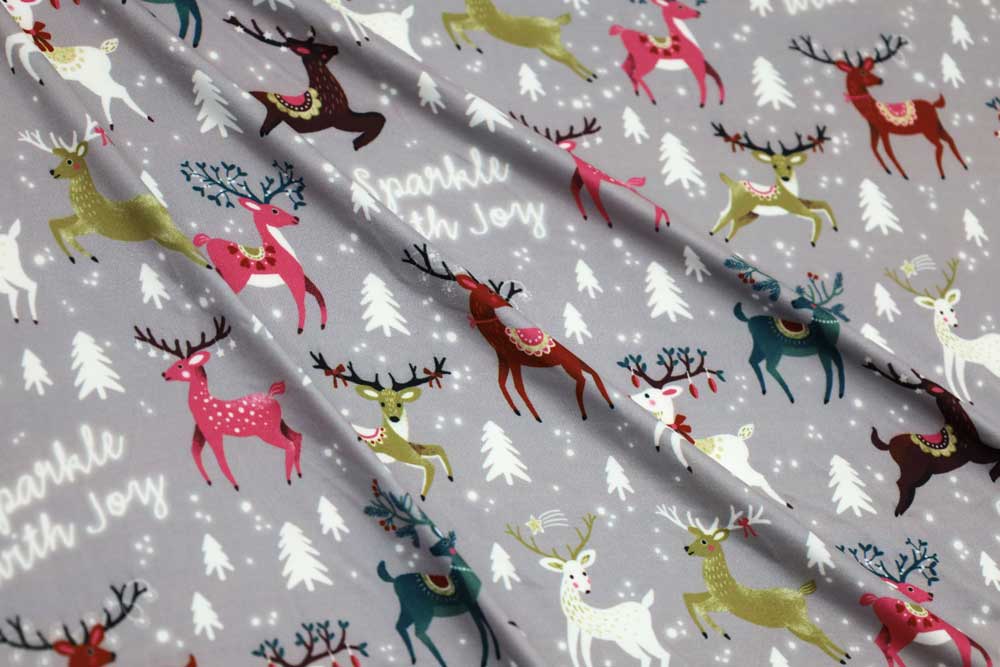 Marketa Stengl by Fabric Merchants Double Brushed Poly Jersey Knit Reindeer Grey/White