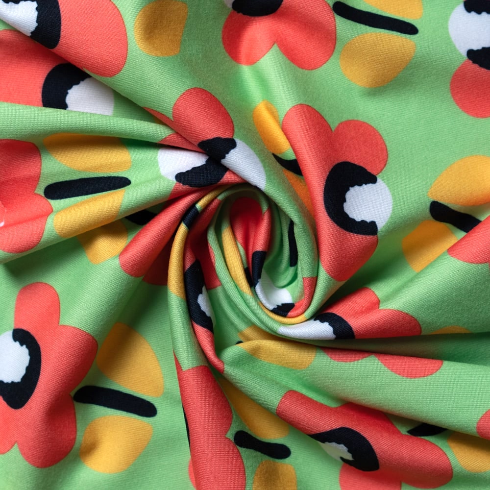 Fabric Merchants Double Brushed Poly Stretch Jersey Knit Danish Floral Lime/Orange
