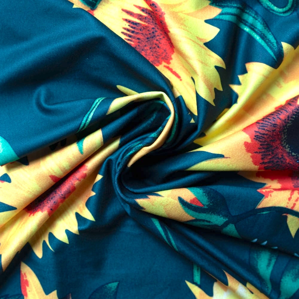 Fabric Merchants Double Brushed Poly Stretch Jersey Knit Large Sunflower Hunter Green/Yellow