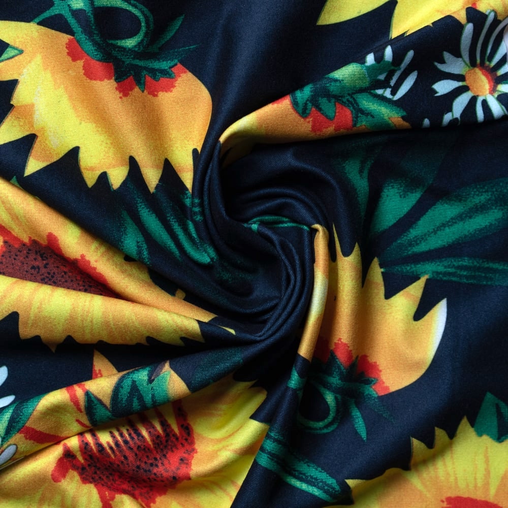 Fabric Merchants Double Brushed Poly Stretch Jersey Knit Large Sunflower Black/Yellow