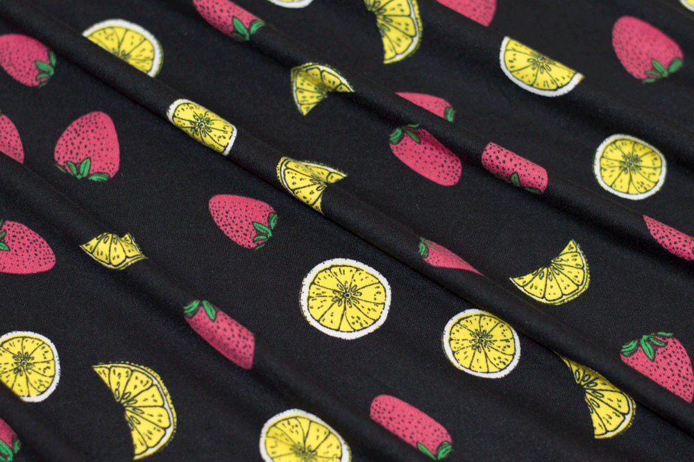 Double Brushed Strawberries & Lemons Black/Pink/Yellow