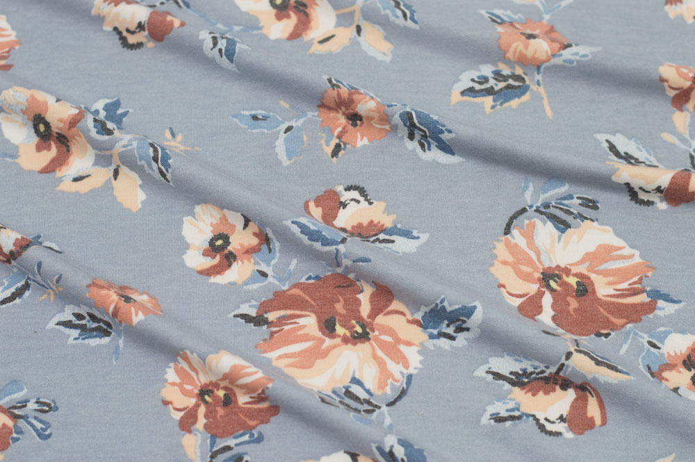 Baby French Terry Floral Blue/Wine/Blush