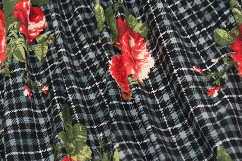 Double Brushed Floral Plaid Black/Red