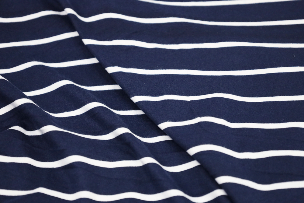 Double Brushed Stripe Navy/Ivory Knit