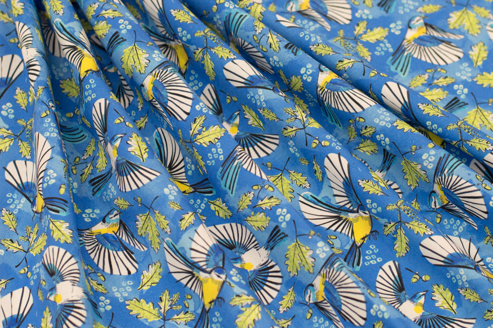 Marketa Stengl by Fabric Merchants Digital Flying Birds and Oak Leaves Blue/Yellow